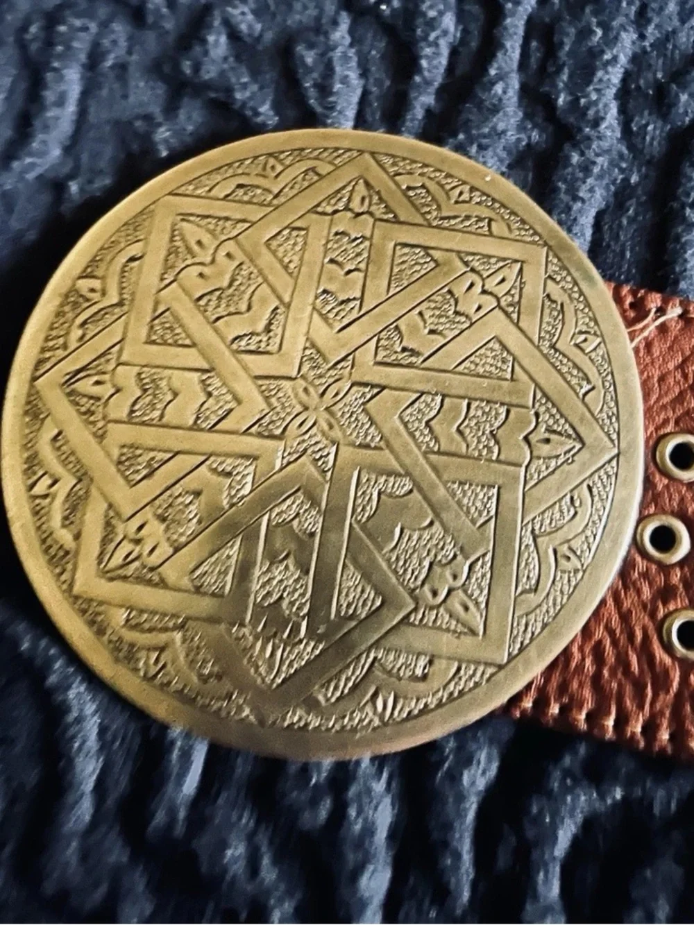 Vintage Moroccan Concho Belt w/Antique Gold Medallions, Adjustable, Handmade